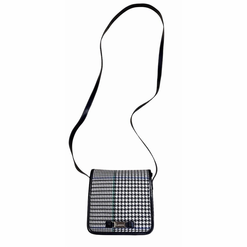 Lauren Ralph Lauren Crossbody Flap Bag Navy Blue And White Houndstooth Plaid